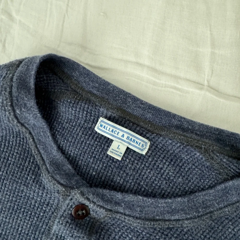 Wallace & Barnes Blue Waffle-Knit Henley